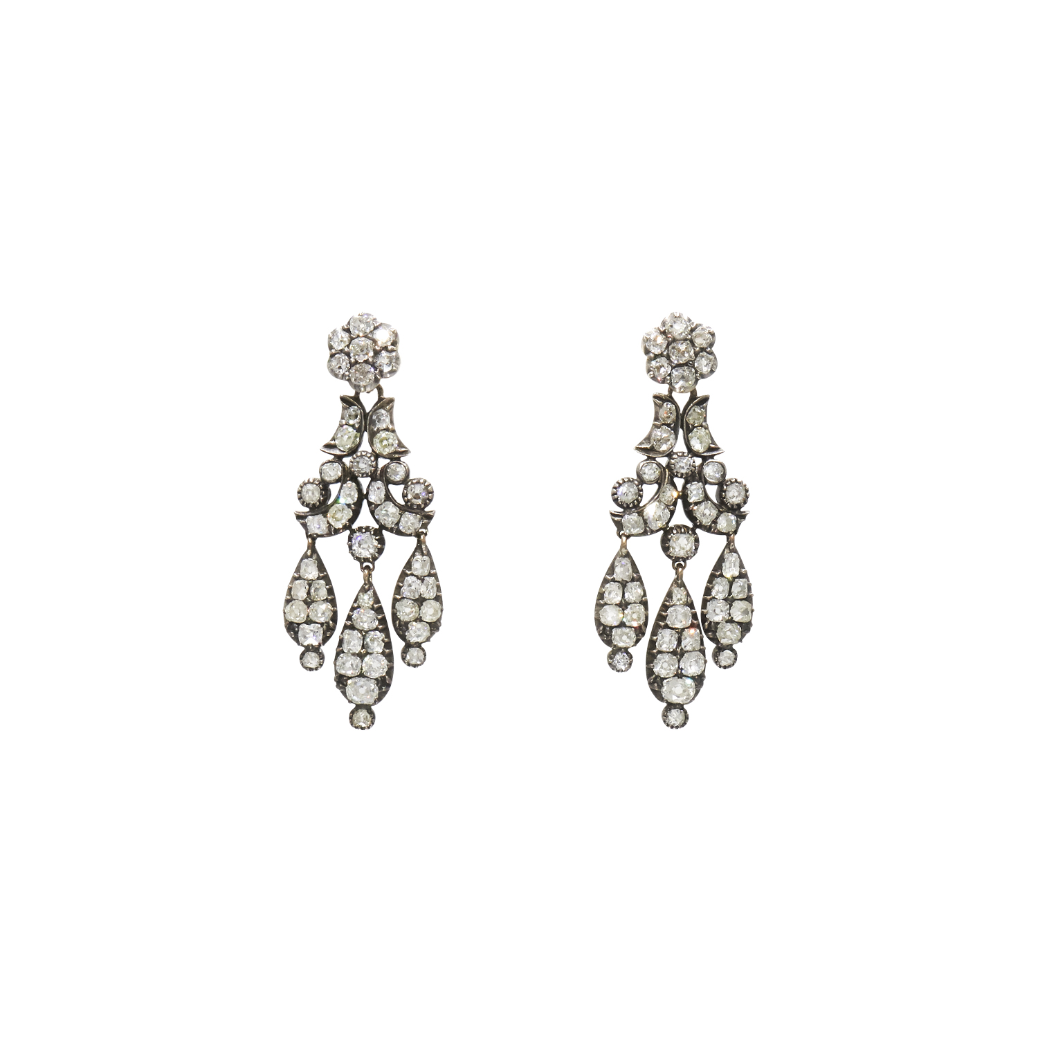 Antique Diamond Floral Motif Pendant Earrings Style E-27811-FL-0-0