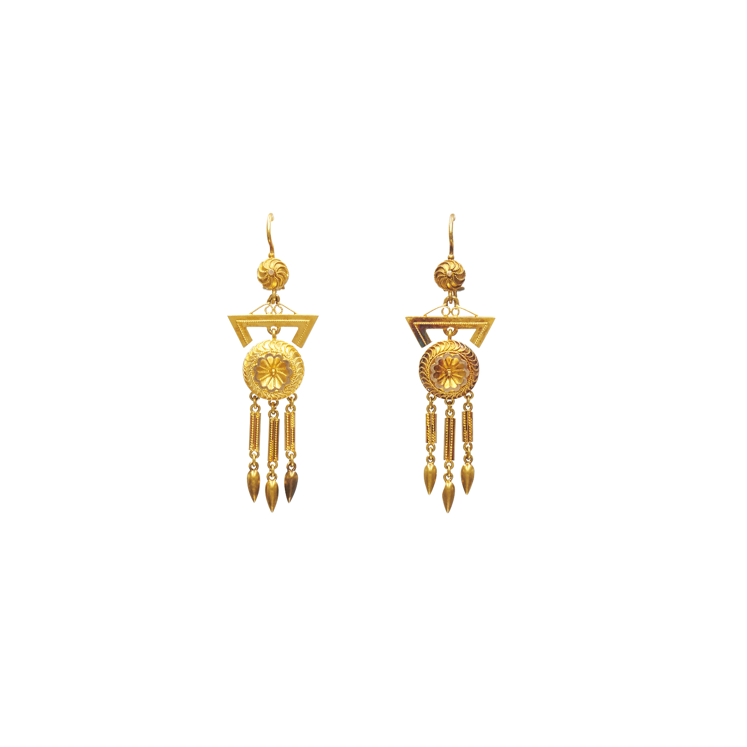 Antique 18K Yellow Gold Etruscan Revival Pendant Earrings Style E-41434-FL-0-0