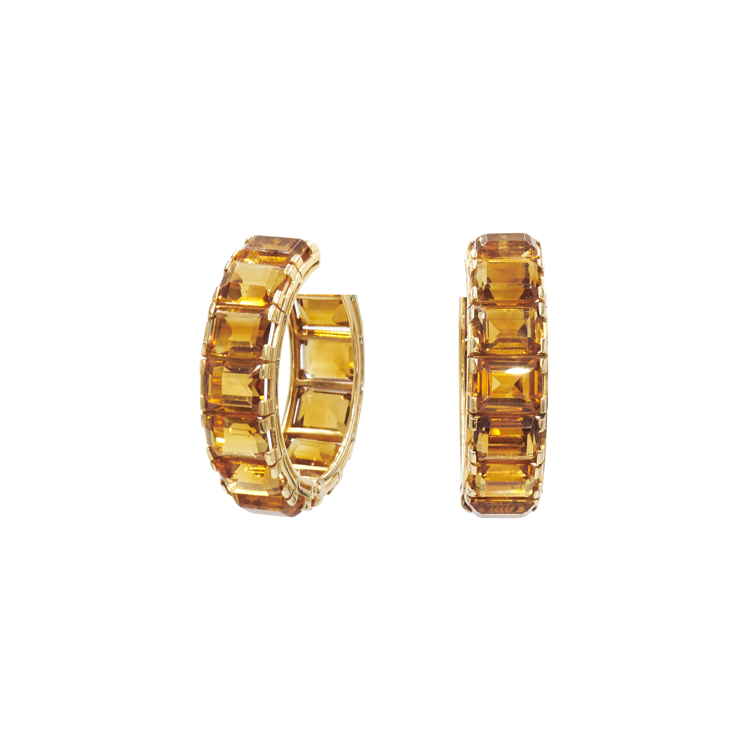 Retro 18K Yellow Gold Emerald Cut Citrine Hoop Earrings Style E-41579-FL-0-0