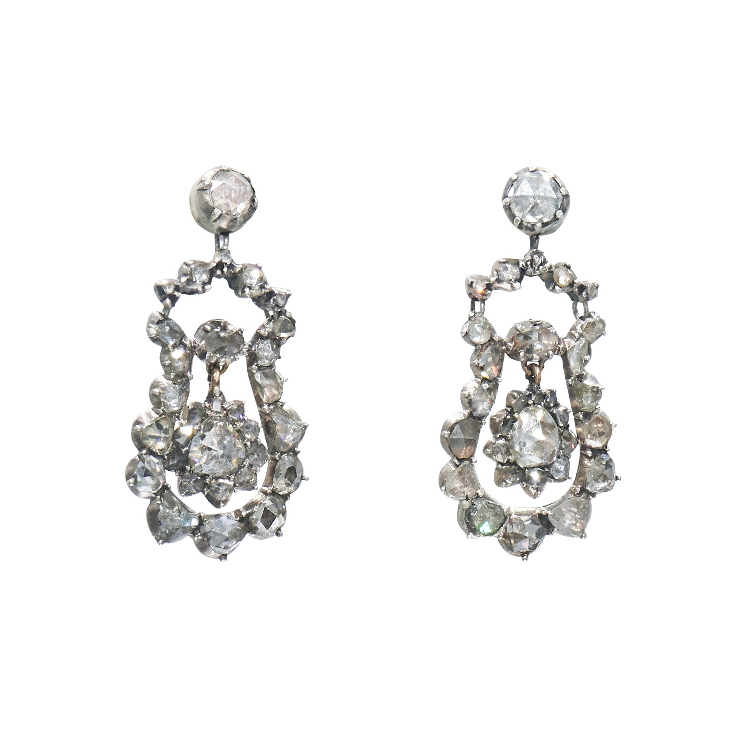 Antique Rose Cut Diamond Cluster Pendant Earrings Style E-41632-FL-0-0