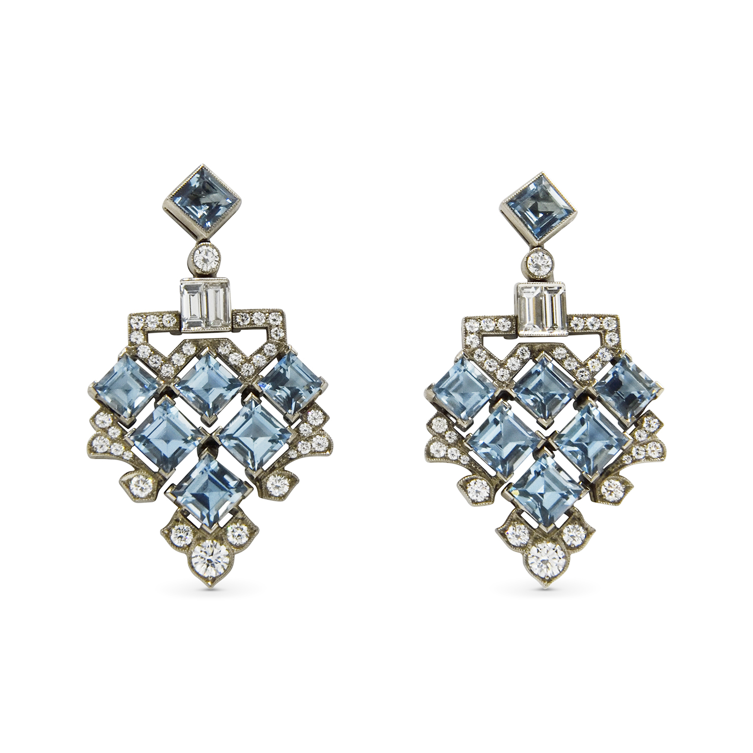 Aquamarine and Diamond Pendant Earrings, Serial FL42168