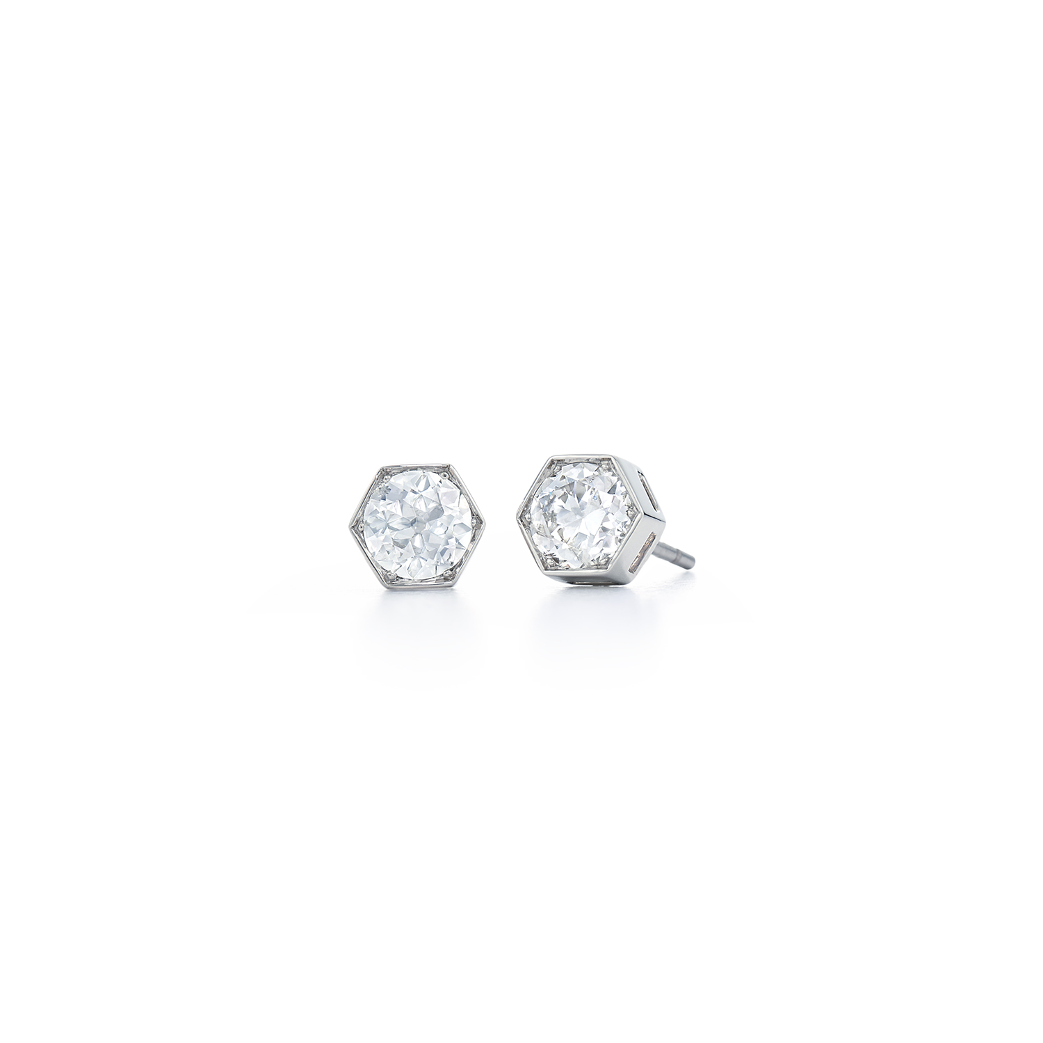 Signed Fred Leighton Hexagonal Diamond Stud Earrings E-1052FL-0-DIA-18KW