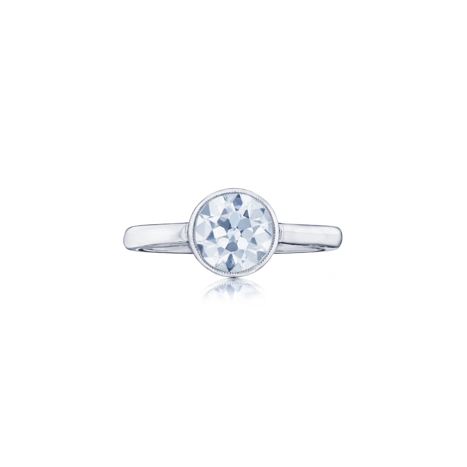 Fred Leighton Round Diamond Engagement Ring with a Milgrain Bezel in Platinum, Style F-1021FLOE-0-DIA-PLAT