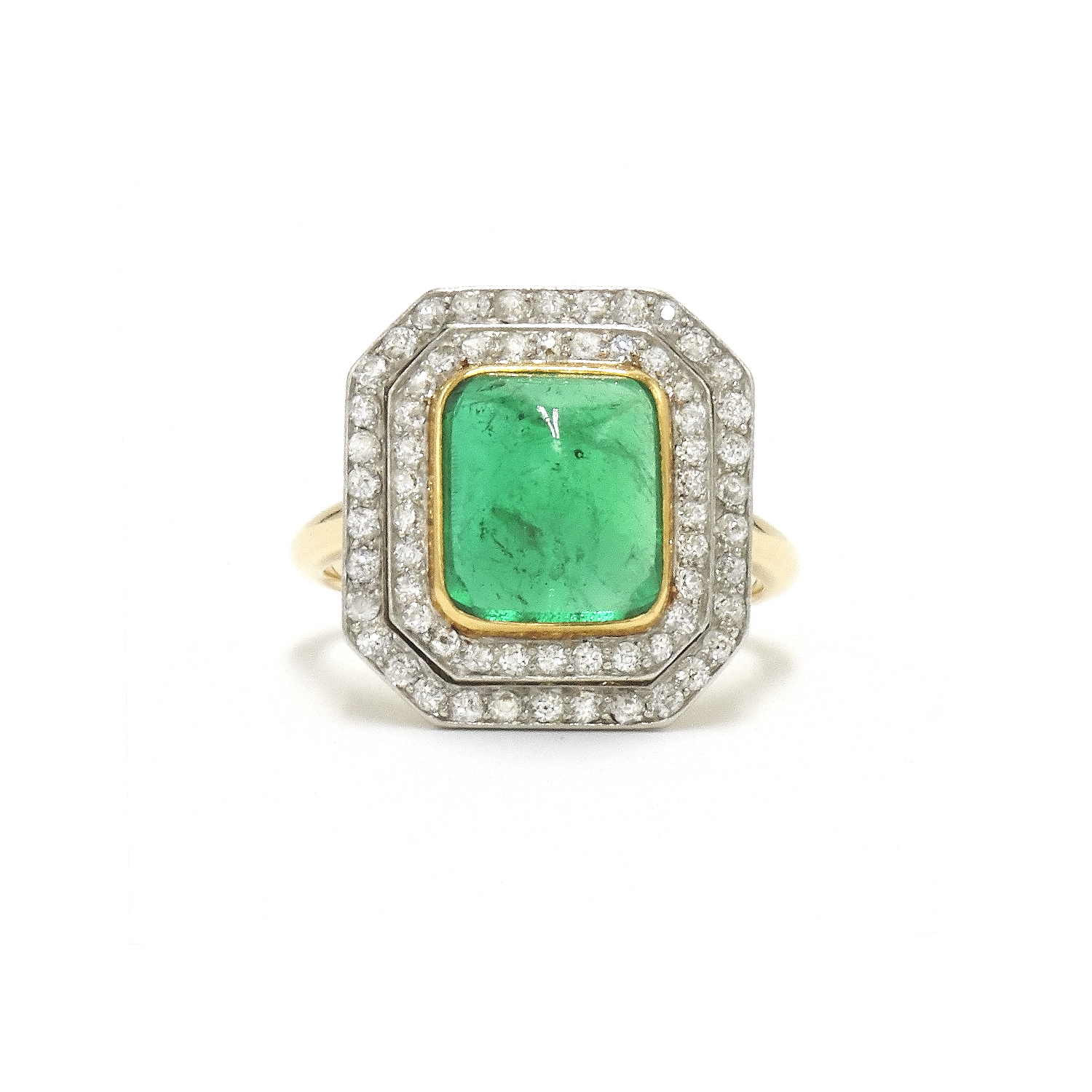 Art Deco Cabochon Emerald and Diamond Ring Style F-31176-FL-0-0