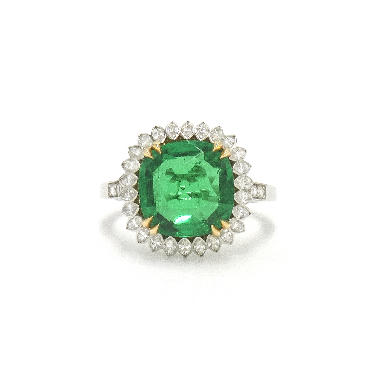 3.92ct Cushion Colombian Emerald and Diamond Ring Style F-38104-FL-0-0