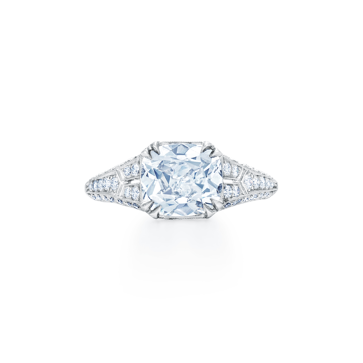 Cushion Diamond Engagement Ring in a Filigree Setting in Platinum, Style F-1014FLC-0-DIA-PLAT