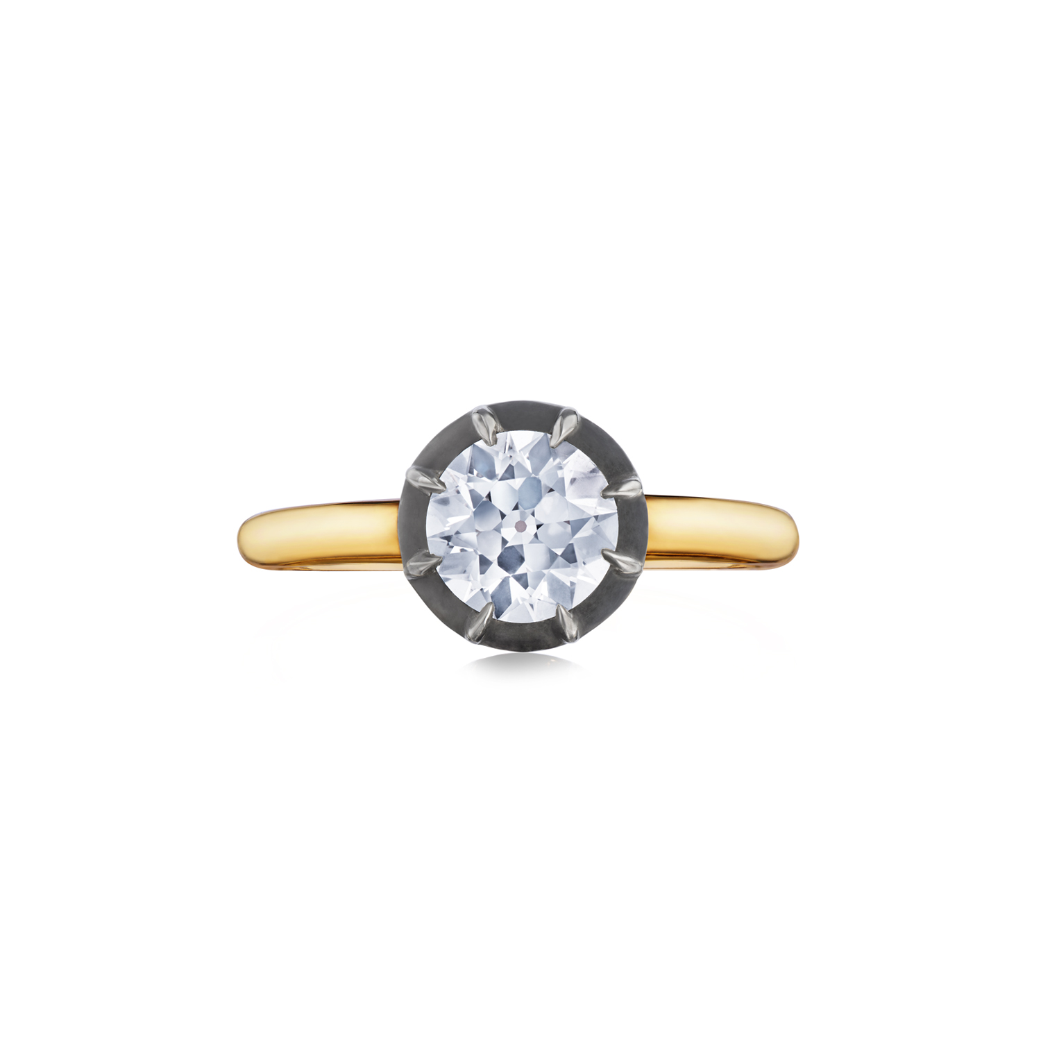 Fred Leighton Round Diamond Ring in an Antique Style Collet Setting in Silver Topped Yellow Gold, Style F-1057FLOE-0-DIA-SVGO