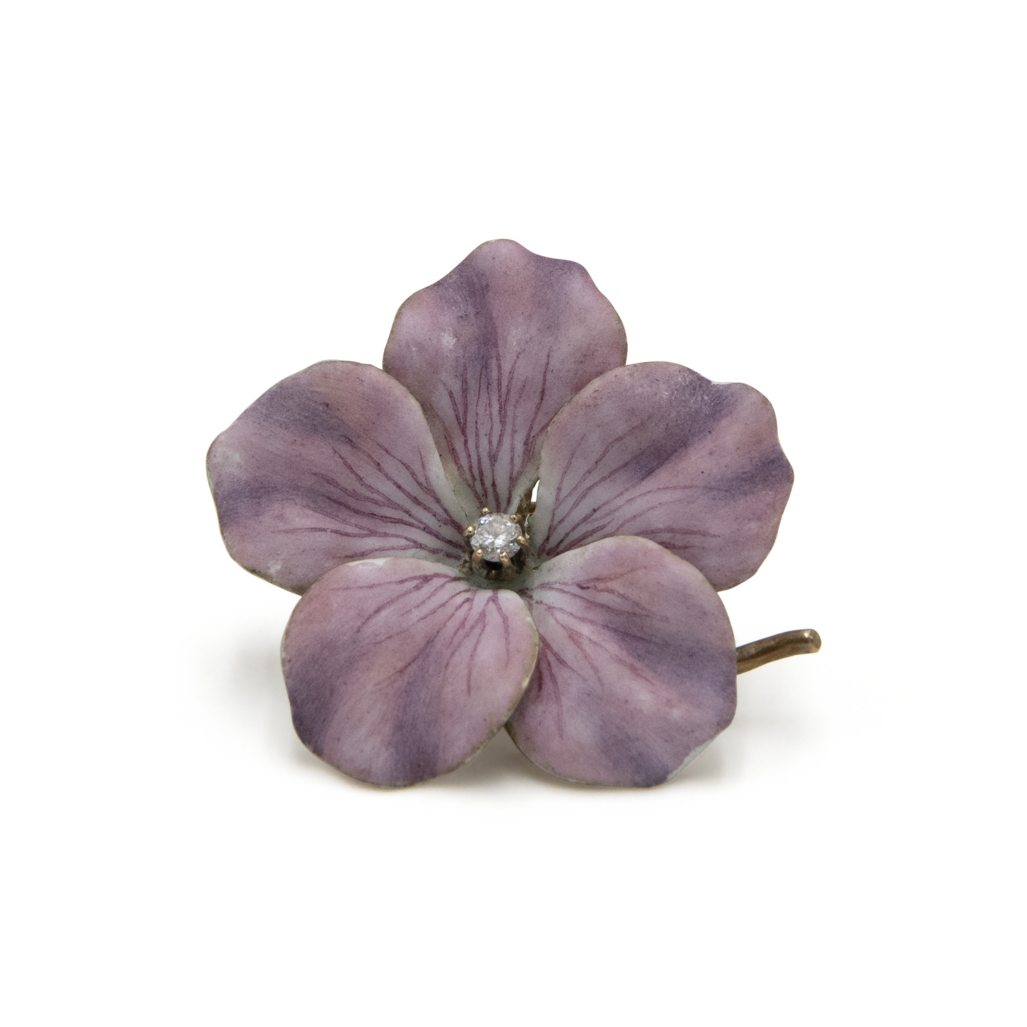 Pink Enamel and Diamond Flower Brooch, Style FL23017