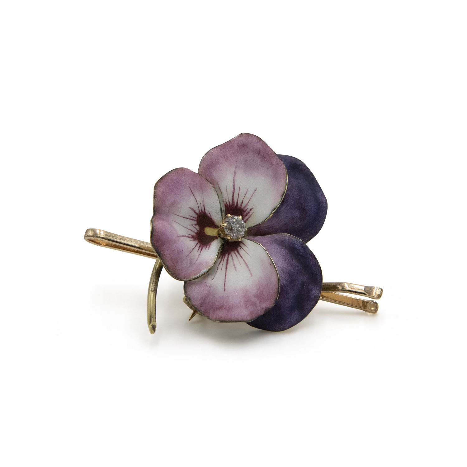 Antique Pink and Purple Enamel Pansy Brooch, Style FL33090