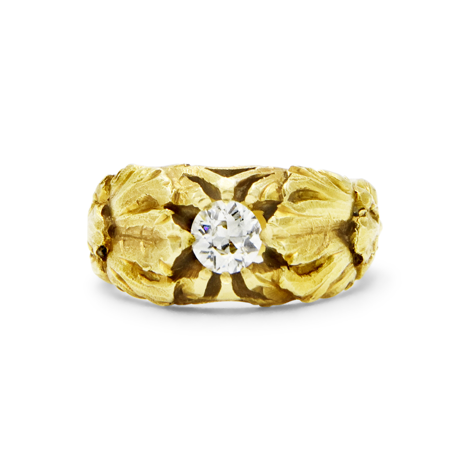18K Yellow Gold and Diamond Floral Iris Ring, Serial FL41813