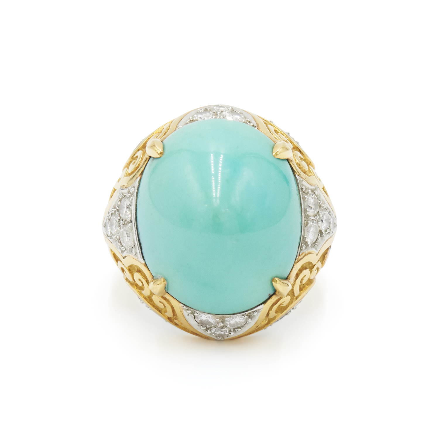 18K Yellow Gold Turquoise and Diamond Ring by Van Cleef & Arpels, Serial FL41818