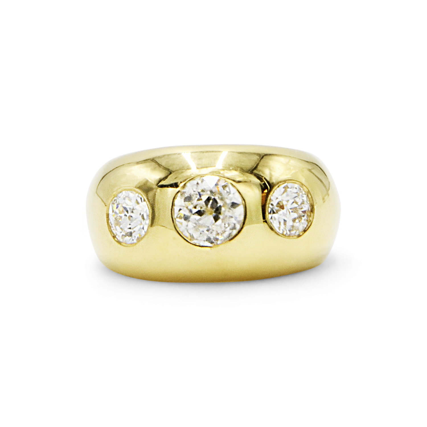 18K Yellow Gold Old European Cut Diamond Gypsy Ring, Serial FL41918